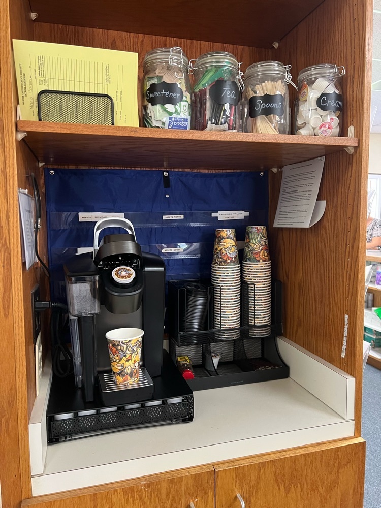 The Coffee Station is open again in the District Office!  Parents welcome! 