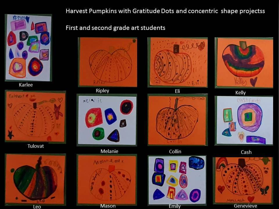 Harvest pumpkins with Gratitude dots and concentric shape projects.